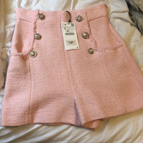 Zara Shorts | Zara Pink Tweed Shorts 